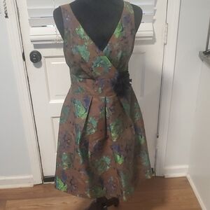 Eva Franco Elegant Floral Dress in Green and Brown